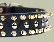 Black Leather Spiked Studded Dog Collar for Amstaff
