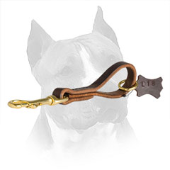 Leather Dog Pull Tab for Amstaff with Brass Snap Hook and O-ring