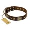 "Sparkling Bronze" FDT Artisan Genuine Leather Amstaff Collar with Bronze Look Stars and Plates