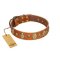 "Venus Breath" FDT Artisan Tan Leather Amstaff Collar with Vintage Looking Oval and Round Studs
