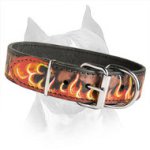Flames Painted Leather Dog Collar For Amstaff Dog Breed