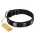 "Sea Rover" Embellished FDT Artisan Black Leather Amstaff Collar with Chrome Plated Crossbones and Plates