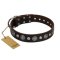 "Victory Ode" FDT Artisan Brown Leather Amstaff Collar with Silver-like Plated Decorations