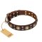 "Flower Melody" FDT Artisan Brown Leather Amstaff Collar with Mixed Studs