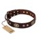 "Breath of Elegance" FDT Artisan Decorated with Plates Brown Leather Amstaff Collar