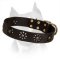 'Spring mood' Leather Amstaff Collar with Amazing Punched Flowers