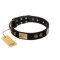 "Chicci-Glam" FDT Artisan Black Leather Amstaff Collar with Plates and Ornate Studs