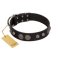 "Tricky Ricky" FDT Artisan Black Leather Amstaff Collar Adorned with Silver-Like Conchos