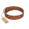 "Ancient Symbol" Trendy FDT Artisan Tan Leather Amstaff Collar with Silver- and Gold-Like Studs
