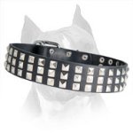 Beautiful Silver Pyramids Leather Dog Collar For Amstaff Dog Breed