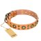 "Sophisticated Glamor" FDT Artisan Leather Amstaff Collar with Fancy Old Bronze-like Plated Decorations
