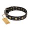 "Cosmic Glow" FDT Artisan Black Leather Amstaff Collar with Brass-Plated Studs