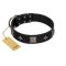 "Black Cavalier" Handmade FDT Artisan Black Leather Amstaff Collar with Silver-Like Stars and Large Plates