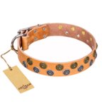 "Precious Sparkle" FDT Artisan Handcrafted Tan Leather Amstaff Collar