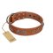 "Brave Spirit" Handmade FDT Artisan Designer Tan Leather Amstaff Collar with Shields