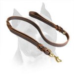 Two Handle Leather Amstaff Leash with Braided Decoration