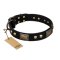 "Biker Style" FDT Artisan Black Leather Amstaff Collar with Old Bronze Look Plates and Skulls
