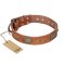 "Catchy Look" FDT Artisan Decorated Tan Leather Amstaff Collar