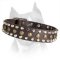 Custom Made Leather Dog Collar With Studs And Pyramids For Amstaff