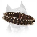 3 Rows Leather Spiked and Studded Amstaff Dog Collar