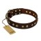 "Fashion Studs" FDT Artisan Decorated Leather Amstaff Collar with Old Bronze-Plated Steel Hardware