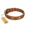 "Strike of Rock" FDT Artisan Tan Leather Amstaff Collar with Plates and Medallions with Skulls