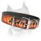 Flames Painted Leather Dog Collar For Amstaff Dog Breed