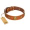 "Space Warrior" FDT Artisan Tan Leather Amstaff Collar with Ovals and Stars