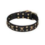 "Jolly Rojer" FDT Artisan Leather Amstaff Collar with Pirate Skulls and Studs - 1 1/2 inch (40 mm) wide