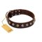 "Gape Buster" FDT Artisan Brown Leather Amstaff Collar with One Row of Studs