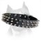 3 Rows Spiked Amstaff Leather Dog Collar For Walking In Style