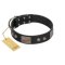 "Square Stars" Modern FDT Artisan Black Leather Amstaff Collar with Square Plates and Studs