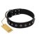"Immense Power" Handcrafted FDT Artisan Black Leather Amstaff Collar with Small Dotted Pyramids
