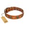 "Rockin' Doggie" FDT Artisan Tan Leather Amstaff Collar Adorned with Stars and Skulls