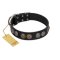 "Mister Exclusive" Designer FDT Artisan Black Leather Amstaff Collar with Medallions