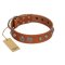 "Era Infinitum" FDT Artisan Tan Leather Amstaff Collar Adorned with Chrome-plated Circles