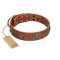 "Blue Sands" FDT Artisan Tan Leather Amstaff Collar with Silver-like Studs and Round Conchos with Stones