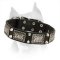 Amstaff Leather Collar with Nickel Pyramids and Massive Plates
