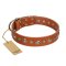 "Gorgeous Roundie" FDT Artisan Tan Leather Amstaff Collar with Chrome-plated Circles