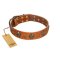 "Rockstar" FDT Artisan Tan Leather Amstaff Collar with Engraved Studs and Medallions