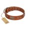 "Great Obelisk" Handcrafted FDT Artisan Tan Leather Amstaff Collar with Large Plates and Pyramids