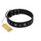 "Mr. Elegance" Designer FDT Artisan Black Leather Amstaff Collar with Silver-Like Studs