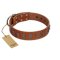 "Silver Century" Fashionable FDT Artisan Tan Leather Amstaff Collar with Silver-Like Plates