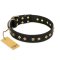 "Rhomb Style" FDT Artisan Decorated Leather Amstaff Collar with Old Bronze-Plated Studs 1 1/2 inch (40 mm) Wide