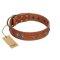 "Splendid Armor" Premium Quality FDT Artisan Tan Designer Amstaff Collar with Shields and Stars