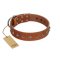 "Broadway" Handmade FDT Artisan Tan Leather Amstaff Collar with Dotted Pyramids
