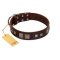 "Object of Virtu" FDT Artisan Brown Leather Amstaff Collar with Old Silver-like Square Studs and Pyramids