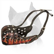 High Quality Leather Dog Muzzle With Tongues of Flame M77FL