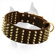 Handmade Brass Spiked Amstaff Leather Dog Collar