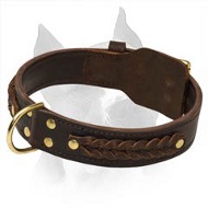 Wonderful Wide 2 Ply Leather Dog Collar For Amstaff Dog Breed